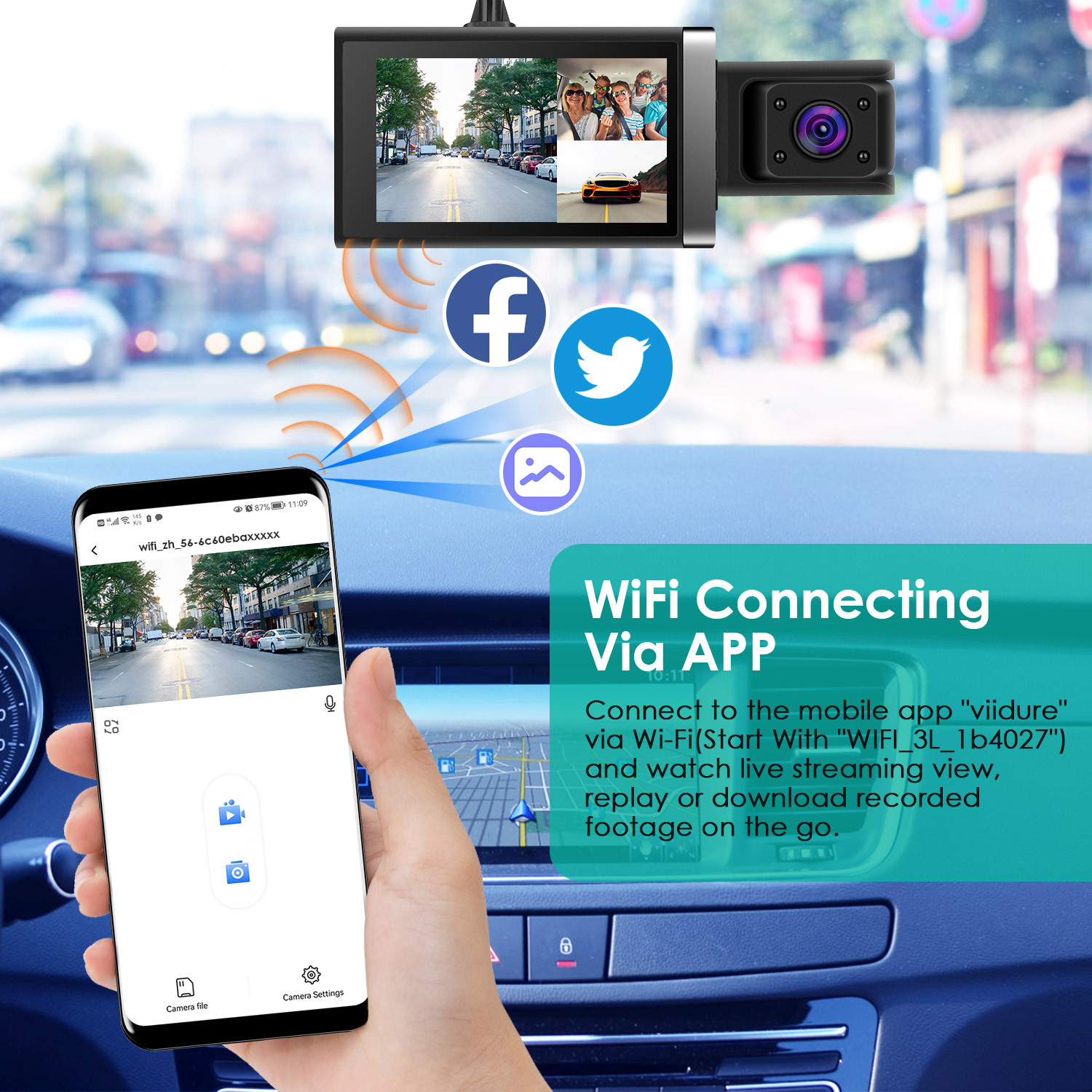 2K Car DVR 3 Channel Dash Cam Camcorder Camera Recorder With 140 Degree Angle GPS WiFi Night Vision G-sensor Loop Recording Parking Monitor 4 2K Car DVR 3 Channel Dash Cam Camcorder Camera Recorder With 140 Degree Angle GPS WiFi Night Vision G-sensor Loop Recording Parking Monitor - Afbeelding 4