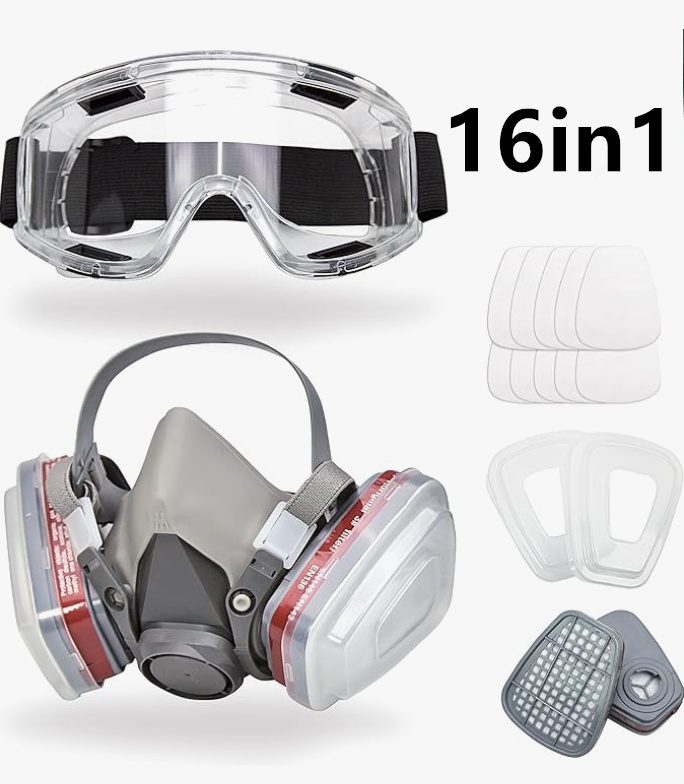 16-in-1 Ademhalingsmasker Halfgelaats Gasmasker met Vervangbare Filters voor Spuitverf, Chemicalien en Andere Bescherming 3 16-in-1 Ademhalingsmasker Halfgelaats Gasmasker met Vervangbare Filters voor Spuitverf, Chemicalien en Andere Bescherming - Afbeelding 3