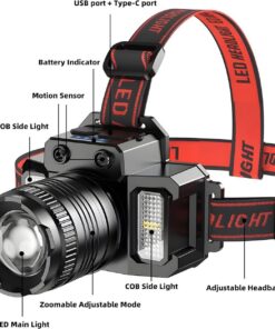 Alternative view of LED Tactische Hoofdlamp USB Oplaadbaar met Bewegingssensor, Zoom, 5 Modi, Noodpowerbank voor Camping