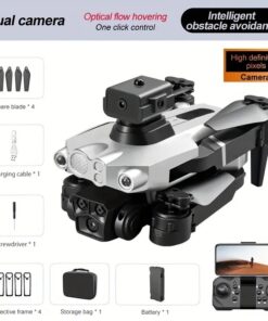 Silver dual-camera drone, equipped with optical flow hovering and intelligent obstacle avoidance functions, supports one-click operation. It offers stable and safe high-definition aerial photography