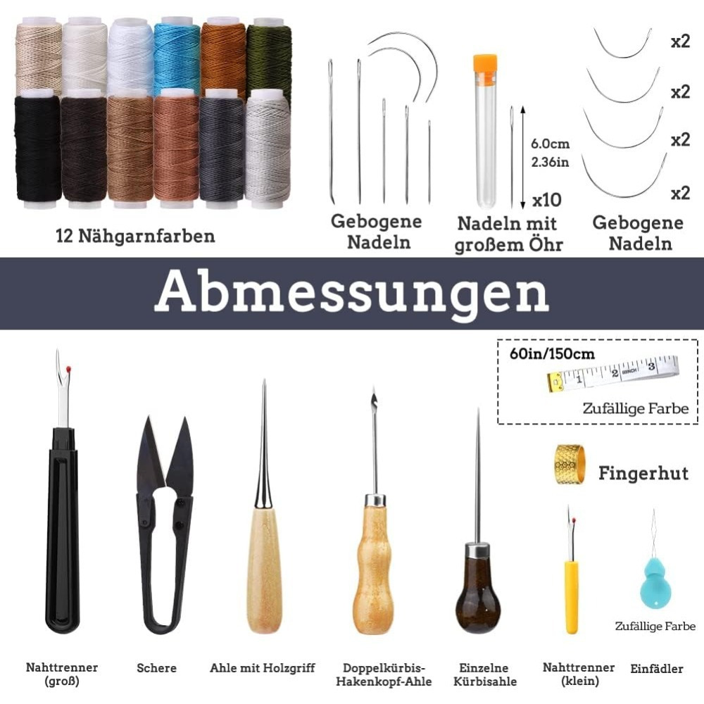 Leren Naaiset - Complete Set met 25 Naalden, Gereedschap en een Etui voor Reparaties en Knutselwerk 2 Leren Naaiset - Complete Set met 25 Naalden, Gereedschap en een Etui voor Reparaties en Knutselwerk - Afbeelding 2