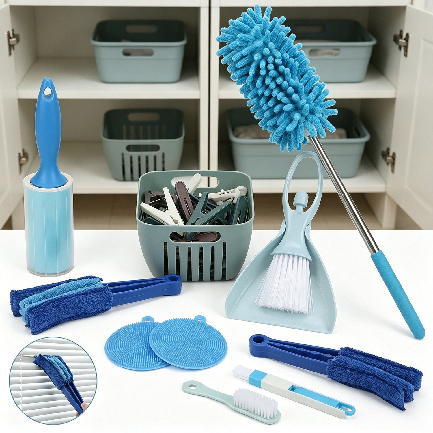 35-Delige Schoonmaakset Blauw met Bezem en Blik 1 35-Delige Schoonmaakset Blauw met Bezem en Blik