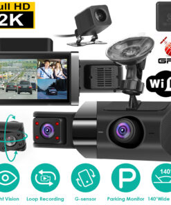 2K Car DVR 3 Channel Dash Cam Camcorder Camera Recorder With 140 Degree Angle GPS WiFi Night Vision G-sensor Loop Recording Parking Monitor
