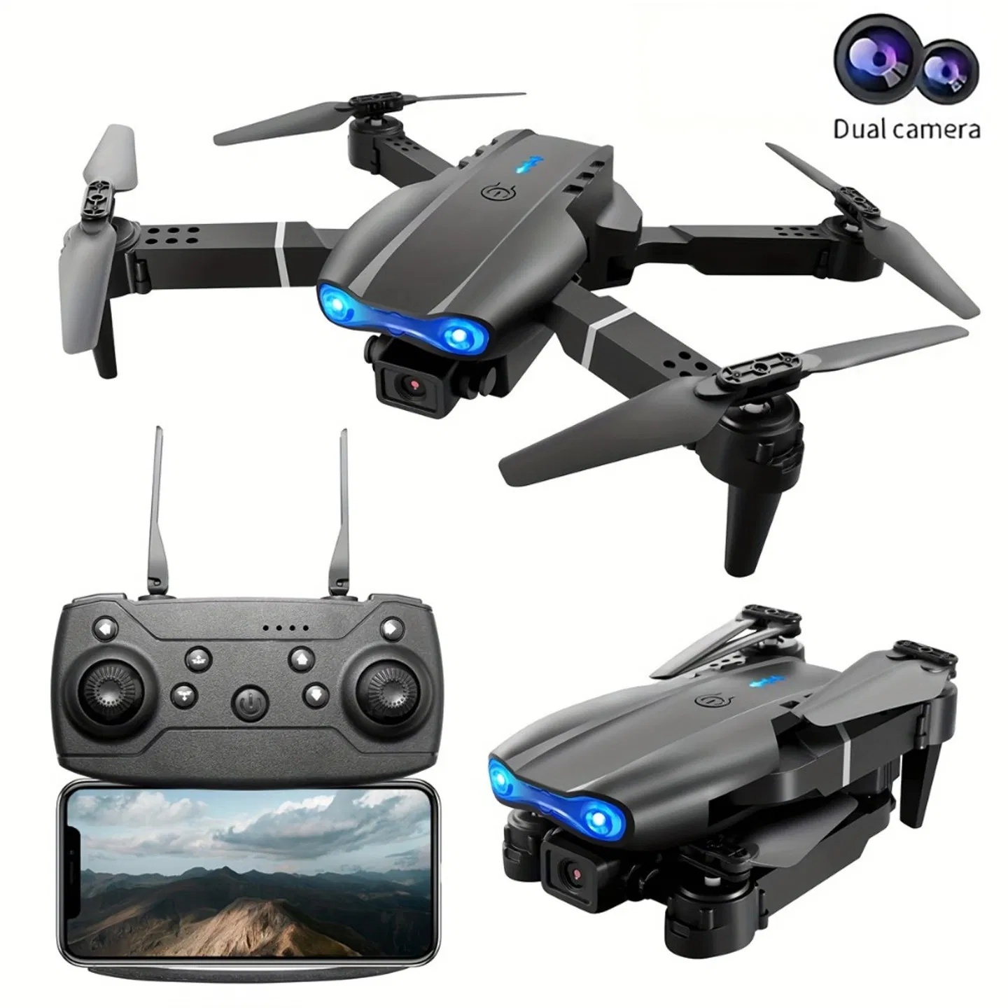 E99 dual-camera aerial photography drone, capable of shooting in high-definition with dual cameras. Equipped with a portable storage bag and a complete set of accessories, it records wonderful moments 2 E99 dual-camera aerial photography drone, capable of shooting in high-definition with dual cameras. Equipped with a portable storage bag and a complete set of accessories, it records wonderful moments - Afbeelding 2
