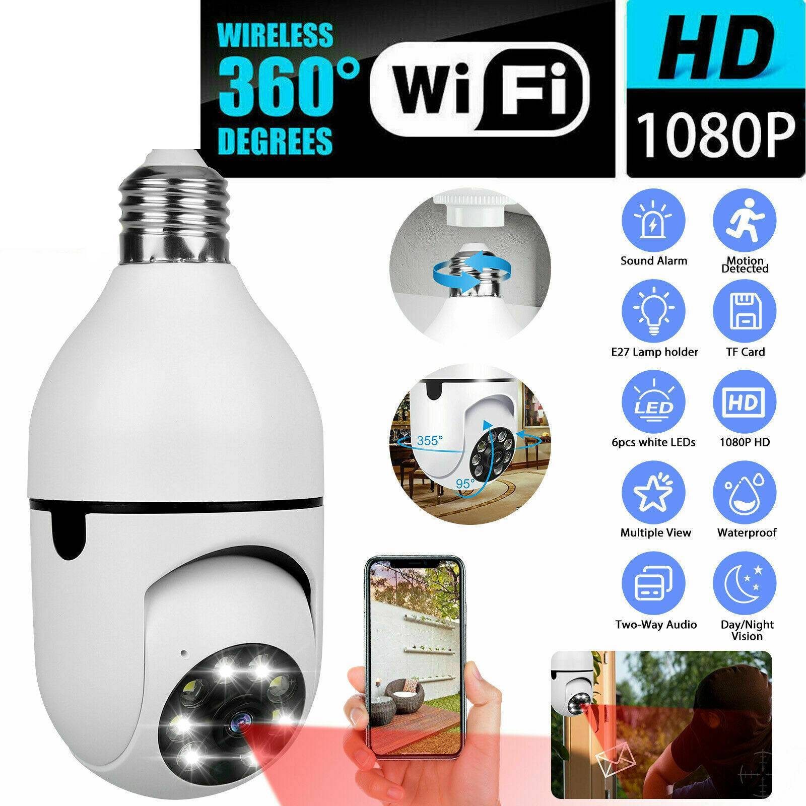 IR E27 Light Bulb Camera 1080P HD Wireless Wifi Smart Home Security Camera 1 IR E27 Light Bulb Camera 1080P HD Wireless Wifi Smart Home Security Camera