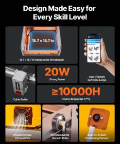 Alternative view of Laser Engraver, 20W, Laser Engraving And Cutting Machine With Enclosure Camera, Laser Cutter, 15.7 X 15.7 In Working Area, 30000 Mm/min, For Wood, Leather, Glass, Paper, Certain Metal, Class 1