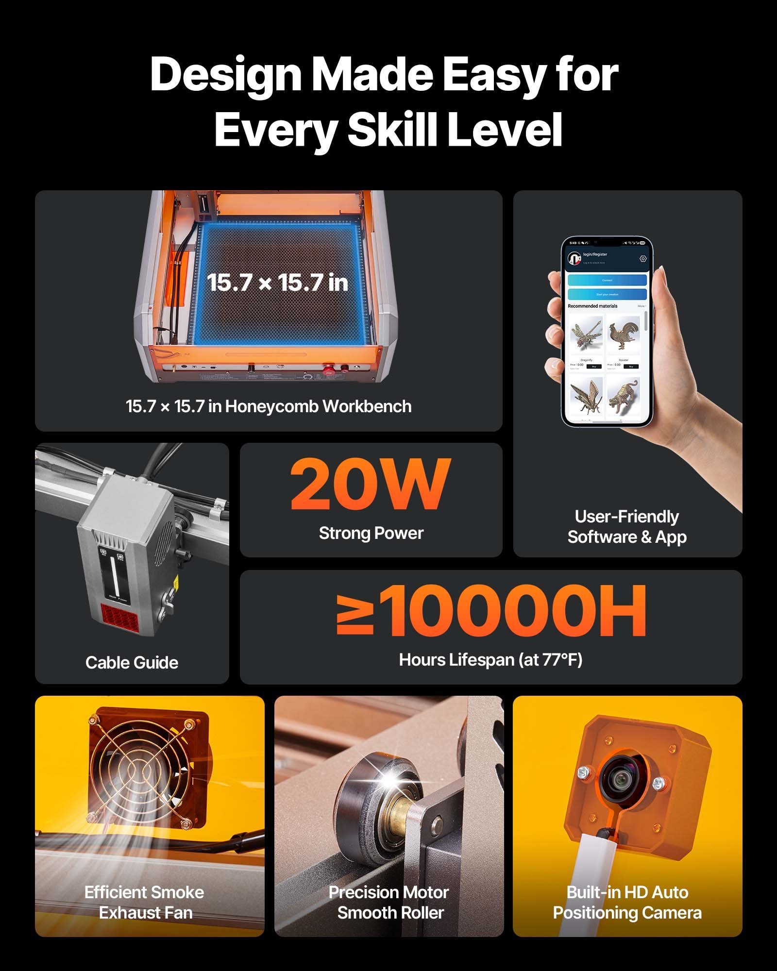 Laser Engraver, 20W, Laser Engraving And Cutting Machine With Enclosure Camera, Laser Cutter, 15.7 X 15.7 In Working Area, 30000 Mm/min, For Wood, Leather, Glass, Paper, Certain Metal, Class 1 2 Laser Engraver, 20W, Laser Engraving And Cutting Machine With Enclosure Camera, Laser Cutter, 15.7 X 15.7 In Working Area, 30000 Mm/min, For Wood, Leather, Glass, Paper, Certain Metal, Class 1 - Afbeelding 2