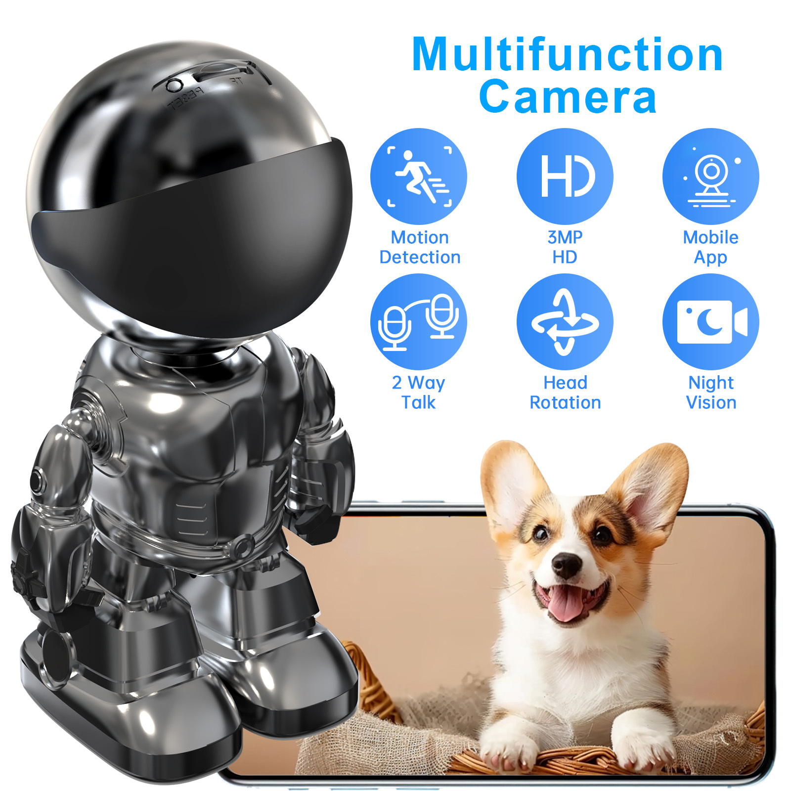 Smart Robot Camera 3MP IP Camera WIFI Robert Network CCTV HD Baby Monitor Remote Control Home Security Camera 6 Smart Robot Camera 3MP IP Camera WIFI Robert Network CCTV HD Baby Monitor Remote Control Home Security Camera - Afbeelding 6