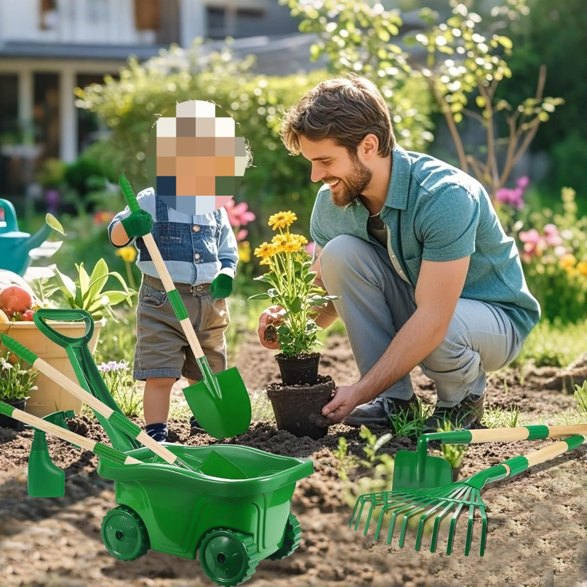 7-Delige Groene Tuingereedschapset met Kruiwagen, Praktische Tuinhark en Schop Inclusief Transportkruiwagen 5 7-Delige Groene Tuingereedschapset met Kruiwagen, Praktische Tuinhark en Schop Inclusief Transportkruiwagen - Afbeelding 5