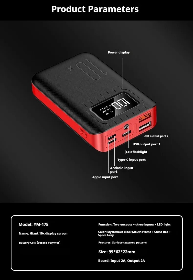 Draagbare Powerbank met Hoge Capaciteit 10000 mAh en Snellaadfunctie, Compatibel met iPhone en Samsung 10 Draagbare Powerbank met Hoge Capaciteit 10000 mAh en Snellaadfunctie, Compatibel met iPhone en Samsung - Afbeelding 10
