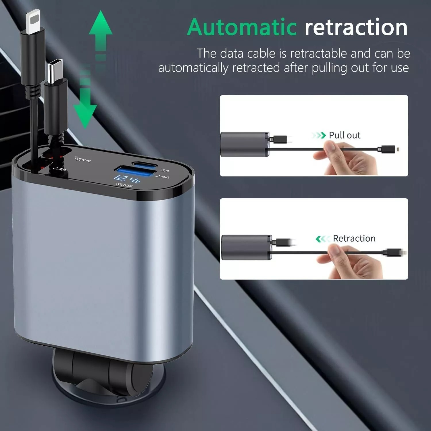 Support pan European shipping--Car USB Cigarette Lighter Fast Charger (120W 4-Port Retractable Cable) 2 Support pan European shipping--Car USB Cigarette Lighter Fast Charger (120W 4-Port Retractable Cable) - Afbeelding 2