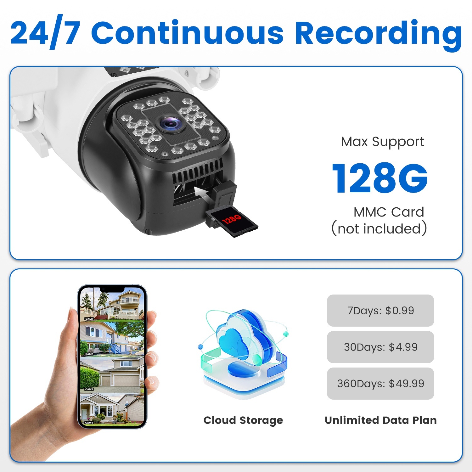 1080P HD 4-Lens Security Camera 360 Degree View WiFi Pan & Tilt Surveillance Camera With Full Color Night Vision Auto Motion Tracking 2-Way Audio Spotlights IP66 Waterproof Max 128G Not Included 6 1080P HD 4-Lens Security Camera 360 Degree View WiFi Pan & Tilt Surveillance Camera With Full Color Night Vision Auto Motion Tracking 2-Way Audio Spotlights IP66 Waterproof Max 128G Not Included - Afbeelding 6
