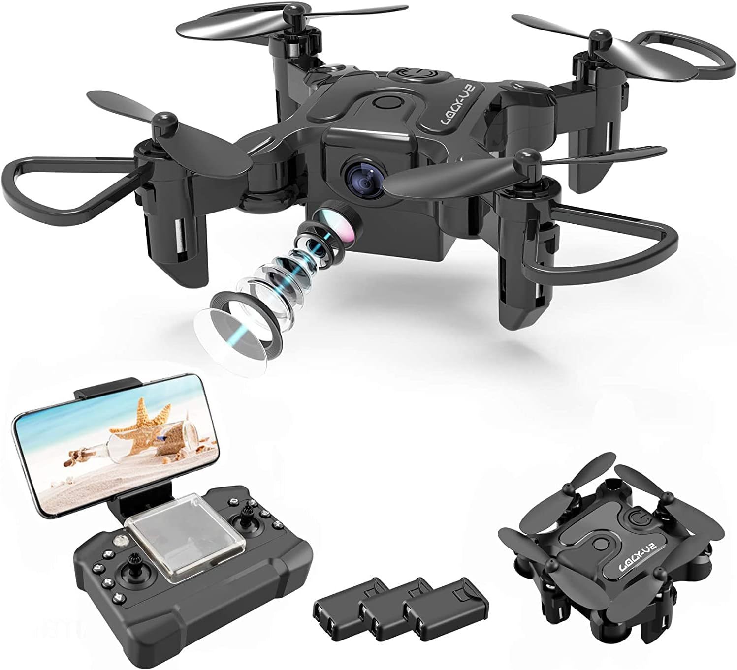DE V2 Mini Drone Selfie WIFI FPV With HD Camera Foldable Arm RC Quadcopter Toy