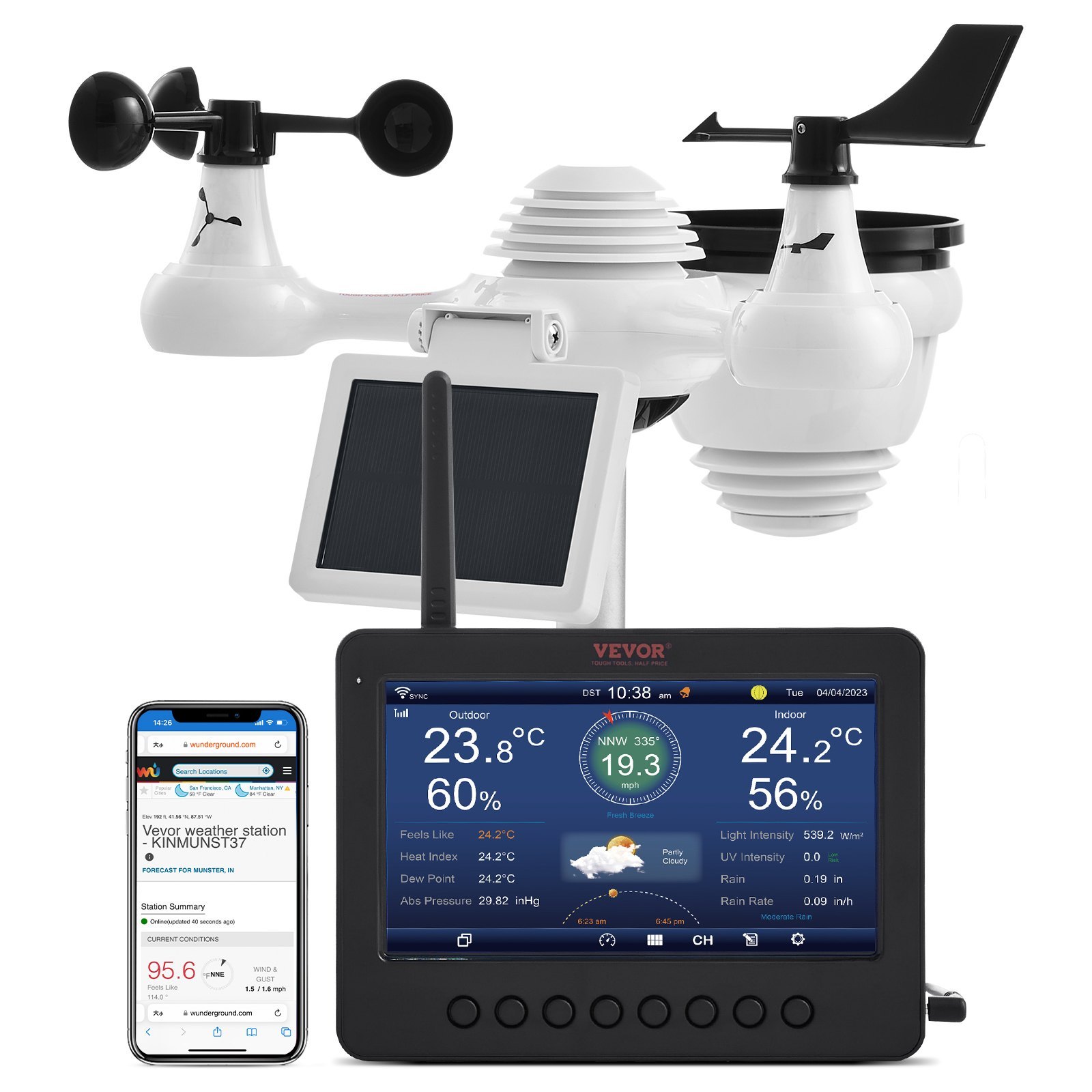 7-in-1 WiFi Weerstation 186mm TFT-Display met Draadloze Buitensensor IPX6 1 7-in-1 WiFi Weerstation 186mm TFT-Display met Draadloze Buitensensor IPX6