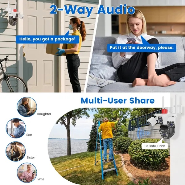 1080P HD 4-Lens Security Camera 360° View WiFi Pan & Tilt Surveillance Camera With Full Color Night Vision Auto Motion Tracking 2-Way Audio Spotlights IP66 Waterproof Max 128G Not Included 4 1080P HD 4-Lens Security Camera 360° View WiFi Pan & Tilt Surveillance Camera With Full Color Night Vision Auto Motion Tracking 2-Way Audio Spotlights IP66 Waterproof Max 128G Not Included - Afbeelding 2