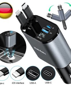 Support pan European shipping--Car USB Cigarette Lighter Fast Charger (120W 4-Port Retractable Cable)