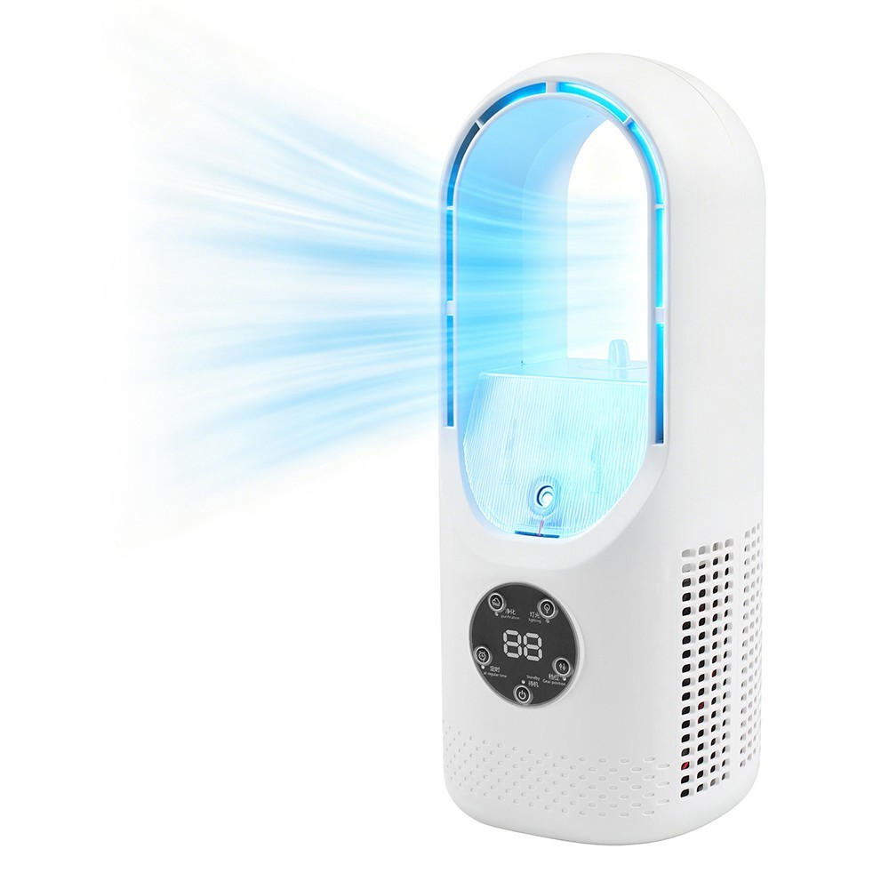 Draagbare Bladloze Luchtkoeler Ventilator, 6-Snelheden Stille Bureauventilator met Luchtbevochtiger, Timer en Gekleurde Lampjes, USB Mini Airco 7 Draagbare Bladloze Luchtkoeler Ventilator, 6-Snelheden Stille Bureauventilator met Luchtbevochtiger, Timer en Gekleurde Lampjes, USB Mini Airco - Afbeelding 7