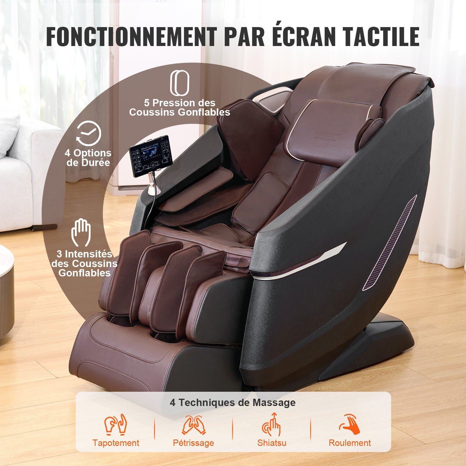 Massagestoel met Flexibele SL-Rail, 3D Full-Body Shiatsu-Massageapparaat, Zwaartekrachtloze Stand, 10 tot 18 Automatische Modi, Verwarming, Bluetooth-Speaker, Luchtkussen en Touchscreen, tot 150kg 5 Massagestoel met Flexibele SL-Rail, 3D Full-Body Shiatsu-Massageapparaat, Zwaartekrachtloze Stand, 10 tot 18 Automatische Modi, Verwarming, Bluetooth-Speaker, Luchtkussen en Touchscreen, tot 150kg - Afbeelding 5