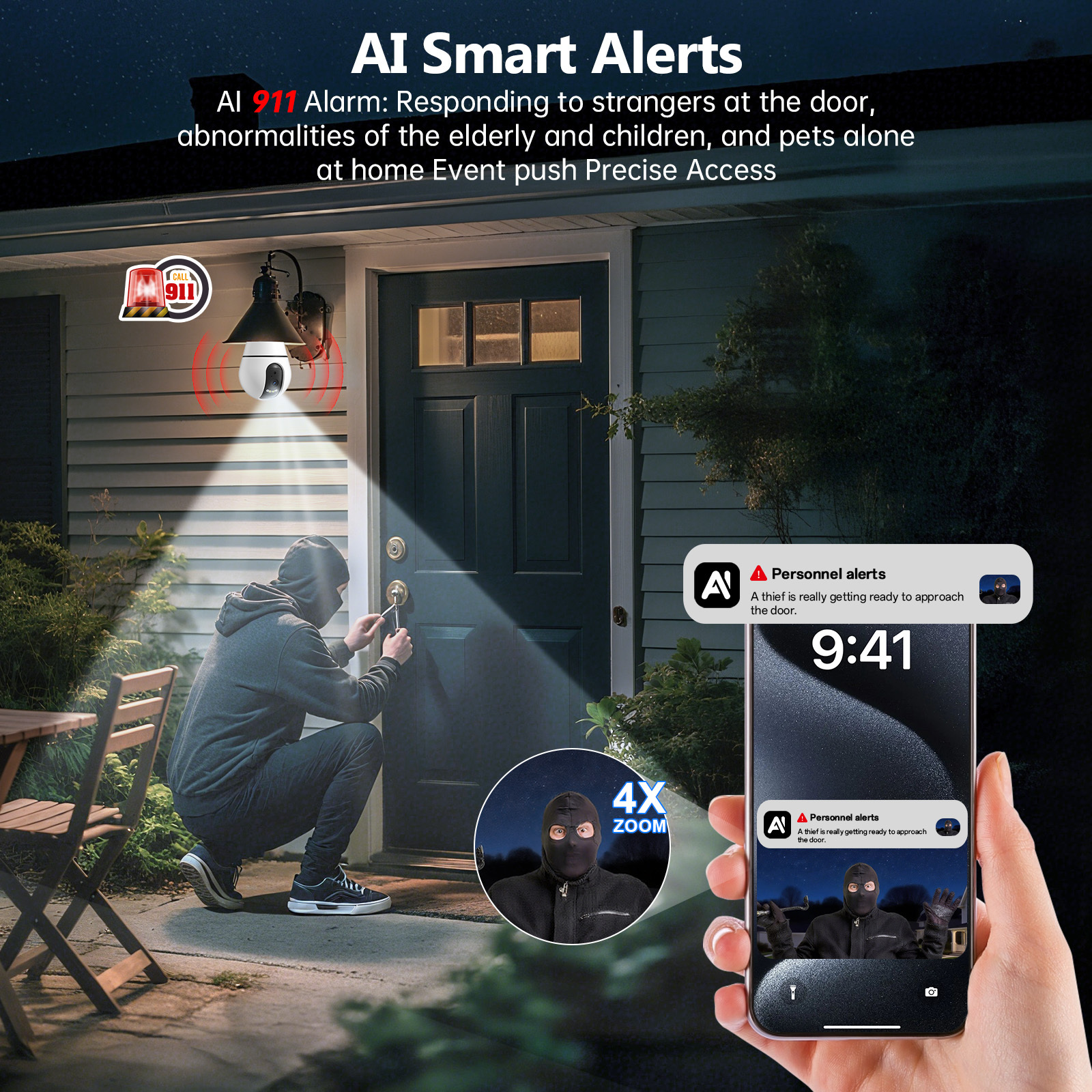 AI Detection 360 Degree HD CCTV Video Light Bulb E27 IP Wireless Mini Security Hidden Wifi Camera 4 AI Detection 360 Degree HD CCTV Video Light Bulb E27 IP Wireless Mini Security Hidden Wifi Camera - Afbeelding 4
