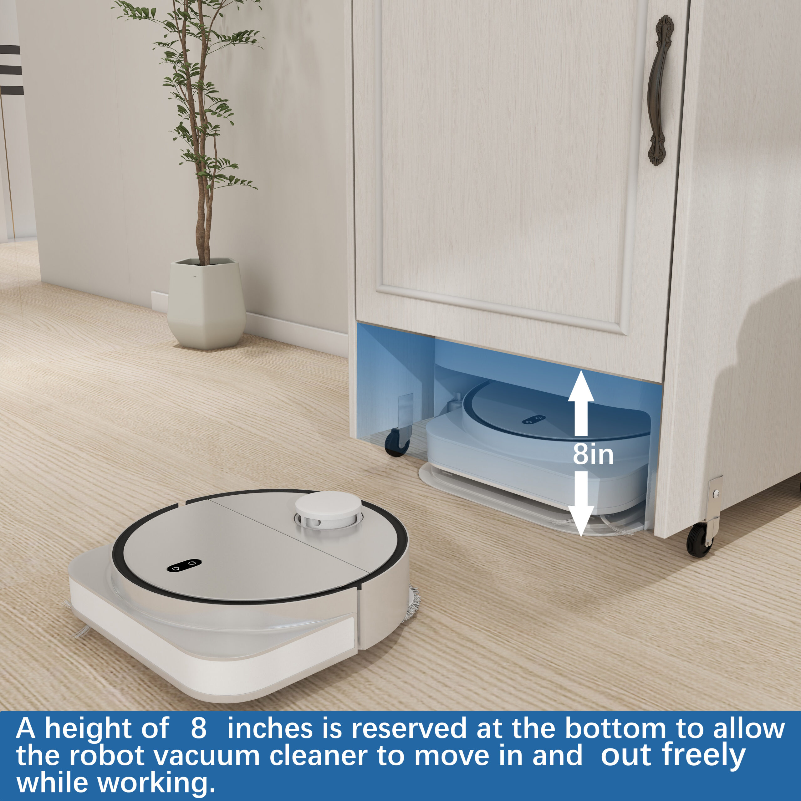 Robotstofzuiger Standaardkast met Wielen, Robotstofzuiger Opbergrek met Deuren en Laden, Bijzettafel voor Woonkamer, Thuiskantoor, Keuken - Antiek Wit 4 Robotstofzuiger Standaardkast met Wielen, Robotstofzuiger Opbergrek met Deuren en Laden, Bijzettafel voor Woonkamer, Thuiskantoor, Keuken - Antiek Wit - afbeelding 4