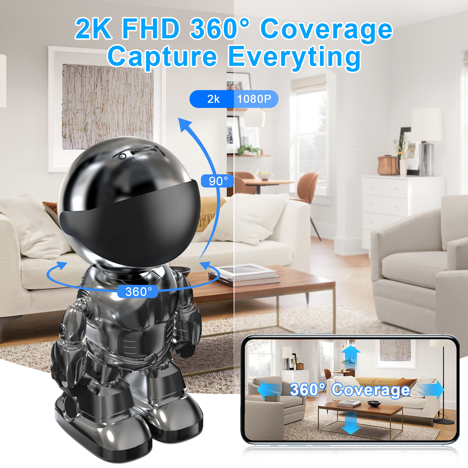 Smart Robot Camera 3MP IP Camera WIFI Robert Network CCTV HD Baby Monitor Remote Control Home Security Camera 2 Smart Robot Camera 3MP IP Camera WIFI Robert Network CCTV HD Baby Monitor Remote Control Home Security Camera - Afbeelding 2