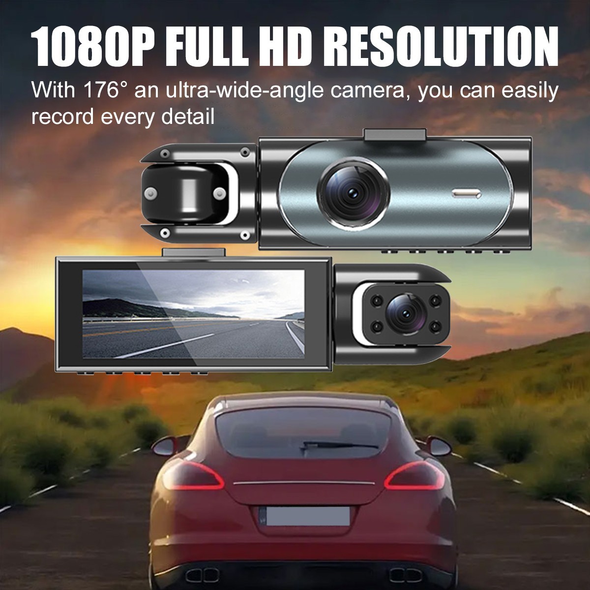 1080P Dual Lens Car DVR Dash Cam Video Recorder G-Sensor Front And Inside Camera 2 1080P Dual Lens Car DVR Dash Cam Video Recorder G-Sensor Front And Inside Camera - Afbeelding 2