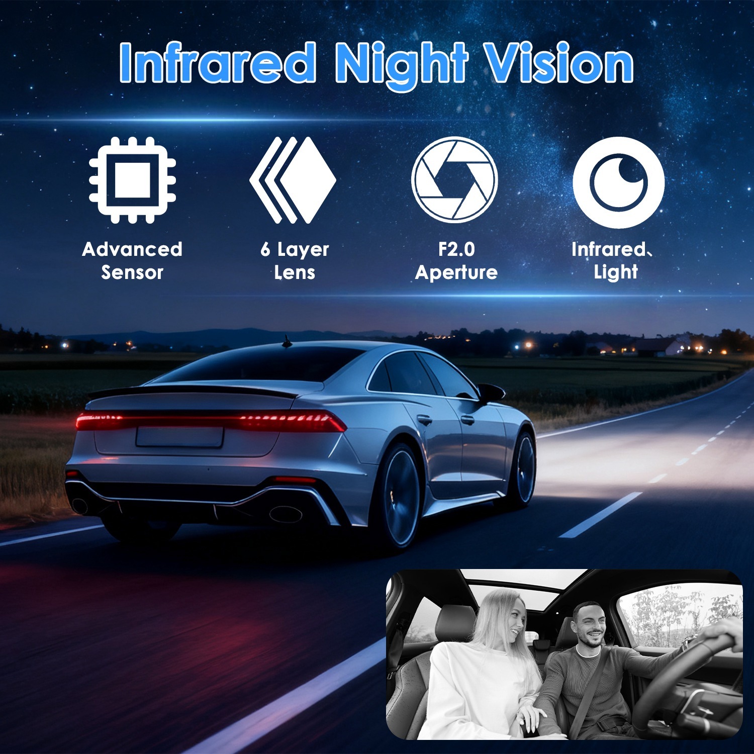 WiFi FHD 1080P 3 Channel Car Dash Cam Front Rear Inside With 32G MMC Card Motion Detection Loop Recording Infrared Night Vision Surveillance Car Camera With App Control 6 WiFi FHD 1080P 3 Channel Car Dash Cam Front Rear Inside With 32G MMC Card Motion Detection Loop Recording Infrared Night Vision Surveillance Car Camera With App Control - Afbeelding 6