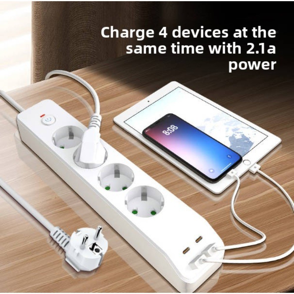 Stekkerdoos Multi-Outlet 4-Voudig met 2 USB-A en 2 USB-C 1 Stekkerdoos Multi-Outlet 4-Voudig met 2 USB-A en 2 USB-C