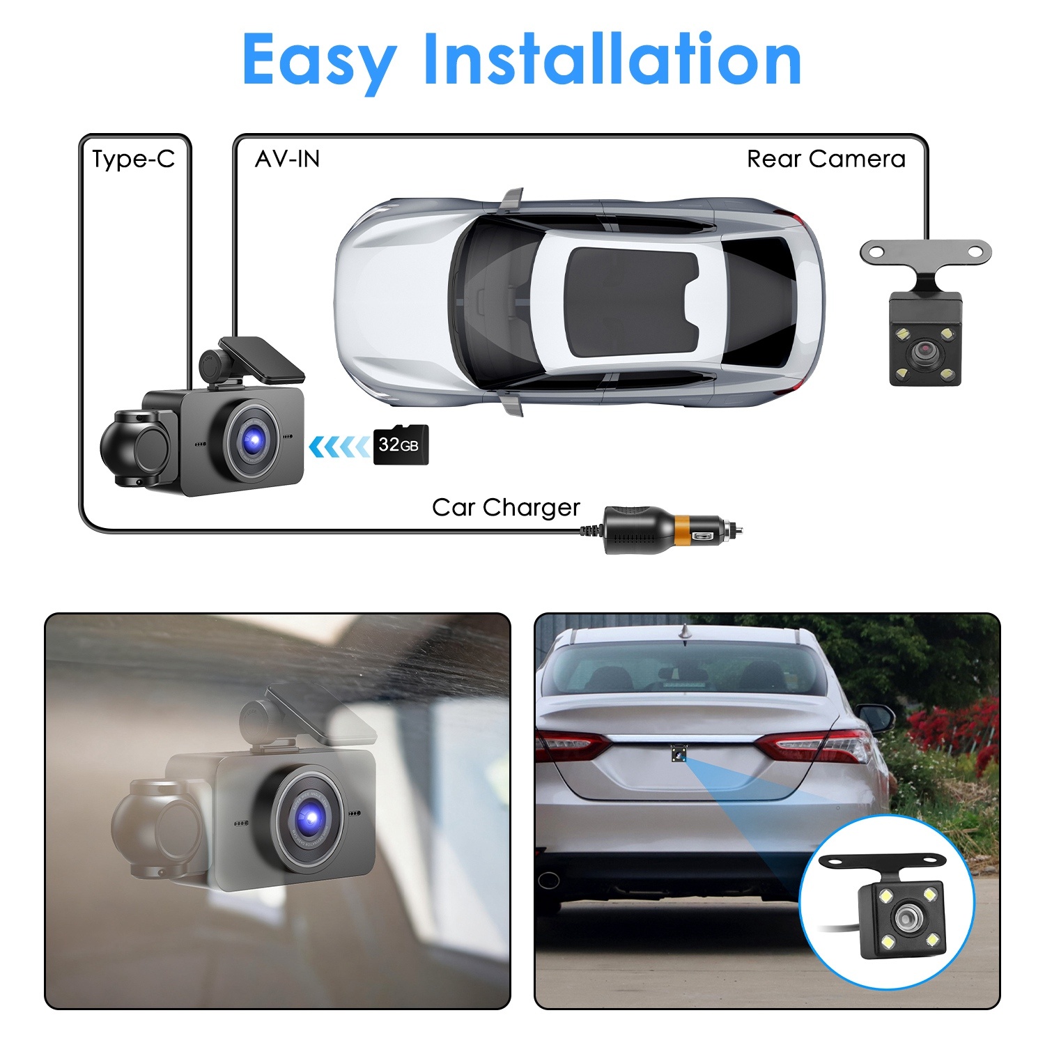 WiFi FHD 1080P 3 Channel Car Dash Cam Front Rear Inside With 32G MMC Card Motion Detection Loop Recording Infrared Night Vision Surveillance Car Camera With App Control 5 WiFi FHD 1080P 3 Channel Car Dash Cam Front Rear Inside With 32G MMC Card Motion Detection Loop Recording Infrared Night Vision Surveillance Car Camera With App Control - Afbeelding 5