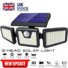 3-Head Solar Light LED PIR Motion Sensor Outdoor Garden Wall Security Lamp UK