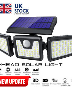 3-Head Solar Light LED PIR Motion Sensor Outdoor Garden Wall Security Lamp UK