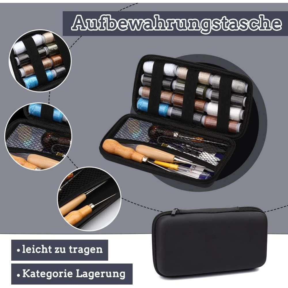 Leren Naaiset - Complete Set met 25 Naalden, Gereedschap en een Etui voor Reparaties en Knutselwerk 5 Leren Naaiset - Complete Set met 25 Naalden, Gereedschap en een Etui voor Reparaties en Knutselwerk - Afbeelding 5