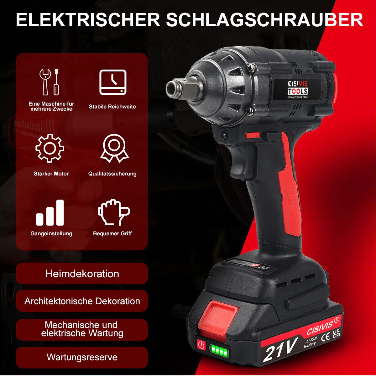 21V Snoerloze Borstelloze Slagmoersleutel 1000Nm Hoog Koppel met 2x 3000mAh Accu's en Doppen 8 21V Snoerloze Borstelloze Slagmoersleutel 1000Nm Hoog Koppel met 2x 3000mAh Accu's en Doppen - Afbeelding 8