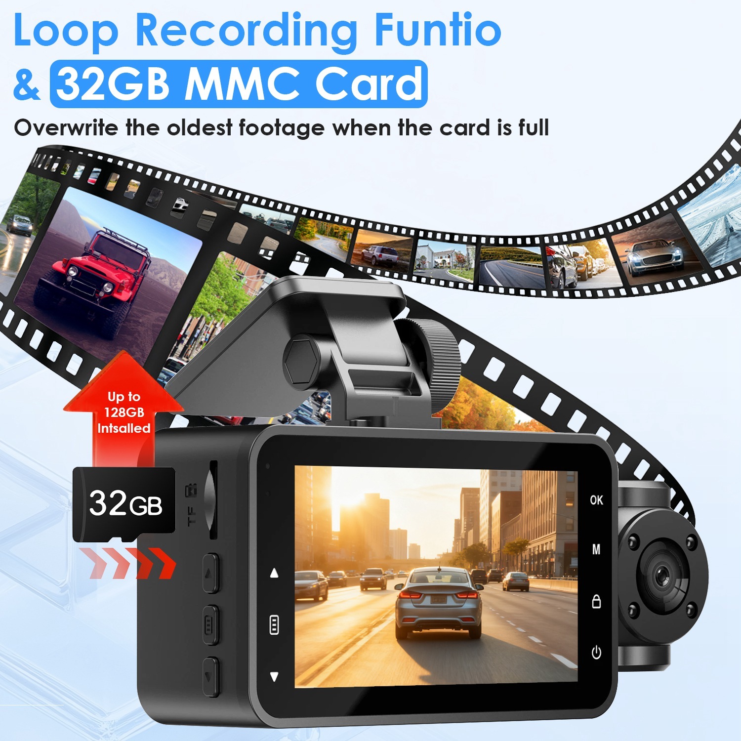 WiFi FHD 1080P 3 Channel Car Dash Cam Front Rear Inside With 32G MMC Card Motion Detection Loop Recording Infrared Night Vision Surveillance Car Camera With App Control 9 WiFi FHD 1080P 3 Channel Car Dash Cam Front Rear Inside With 32G MMC Card Motion Detection Loop Recording Infrared Night Vision Surveillance Car Camera With App Control - Afbeelding 9