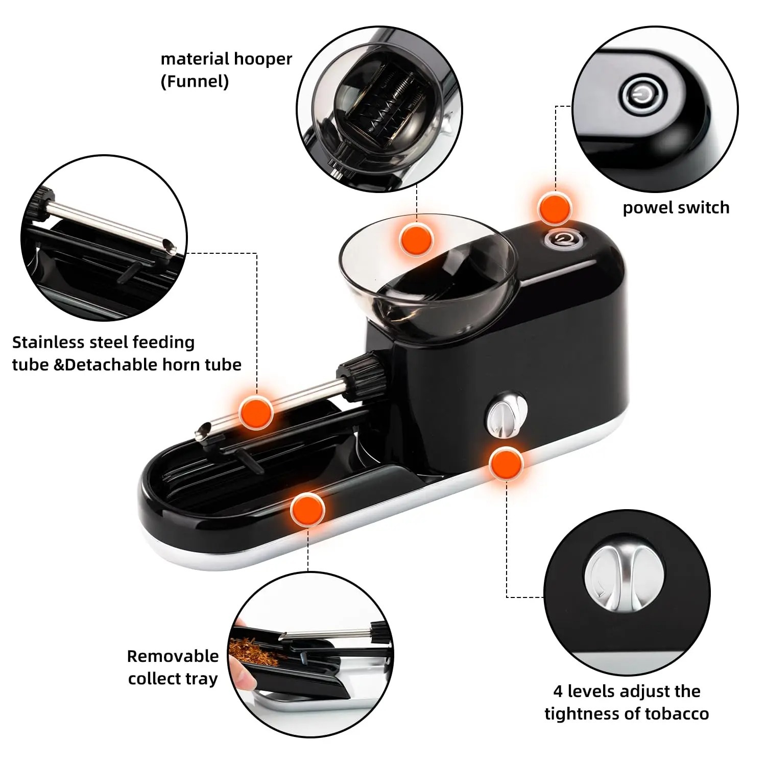 Elektrische Rolmachine, Automatische Vuller, voor Voorgerolde Kegels, Tabak Vullen, King-size Injector 5 Elektrische Rolmachine, Automatische Vuller, voor Voorgerolde Kegels, Tabak Vullen, King-size Injector - Afbeelding 5
