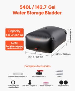 Alternative view of Waterzak 540L PVC Zachte Watertank, Lekvrij en Slijtvast, voor Buiten-Irrigatie van Camper en Vrachtwagen