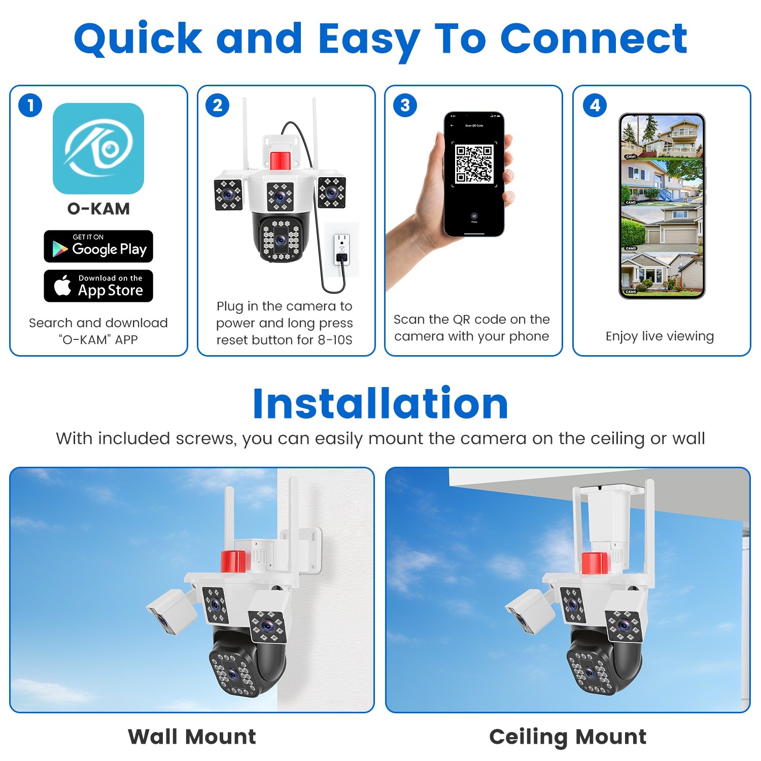 1080P HD 4-Lens Security Camera 360 Degree View WiFi Pan & Tilt Surveillance Camera With Full Color Night Vision Auto Motion Tracking 2-Way Audio Spotlights IP66 Waterproof Max 128G Not Included 8 1080P HD 4-Lens Security Camera 360 Degree View WiFi Pan & Tilt Surveillance Camera With Full Color Night Vision Auto Motion Tracking 2-Way Audio Spotlights IP66 Waterproof Max 128G Not Included - Afbeelding 8
