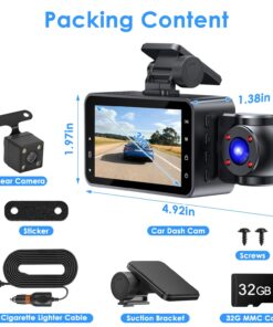 Alternative view of WiFi FHD 1080P 3 Channel Car Dash Cam Front Rear Inside With 32G MMC Card Motion Detection Loop Recording Infrared Night Vision Surveillance Car Camera With App Control