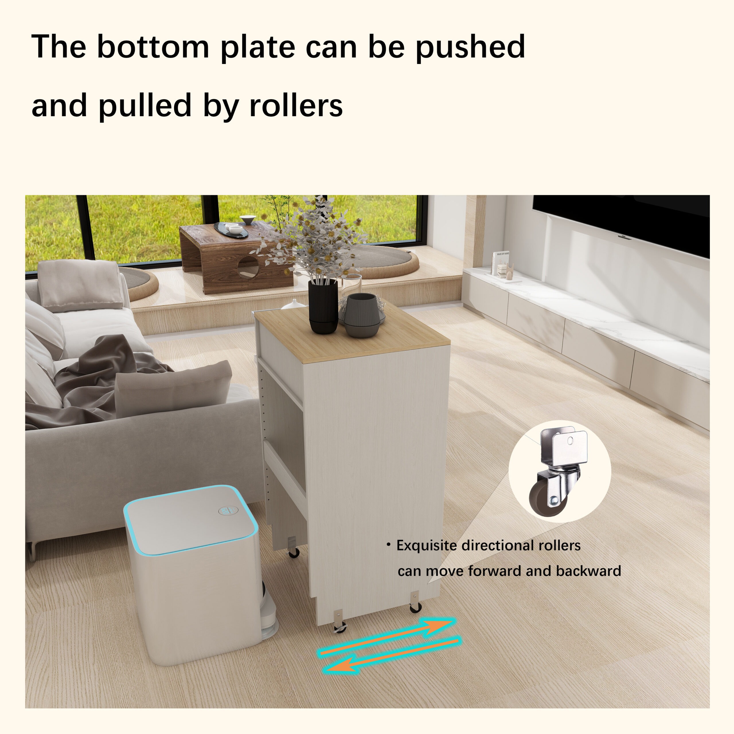 Robotstofzuiger Standaardkast met Wielen, Robotstofzuiger Opbergrek met Deuren en Laden, Bijzettafel voor Woonkamer, Thuiskantoor, Keuken - Antiek Wit 5 Robotstofzuiger Standaardkast met Wielen, Robotstofzuiger Opbergrek met Deuren en Laden, Bijzettafel voor Woonkamer, Thuiskantoor, Keuken - Antiek Wit - afbeelding 5