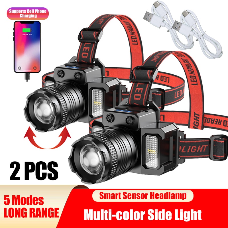 LED Tactische Hoofdlamp USB Oplaadbaar met Bewegingssensor, Zoom, 5 Modi, Noodpowerbank voor Camping 3 LED Tactische Hoofdlamp USB Oplaadbaar met Bewegingssensor, Zoom, 5 Modi, Noodpowerbank voor Camping - Afbeelding 3