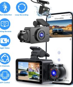 3 Channel Dash Cam For Cars, 1080P Full HD Front Camera (140° Wide View) With 480P Interior & Rear Cameras, 360° Vehicle Protection, Picture-in-Picture Display For Collision Evidence
