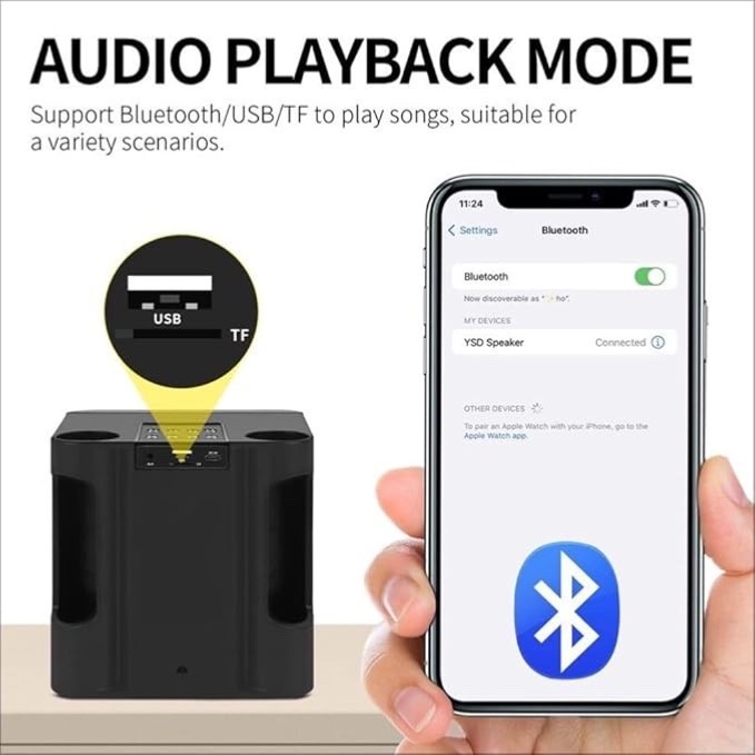 Portable Bluetooth Karaoke Machine With 2 Wireless Microphones 3000mAh Rechargeable Party Speaker Support AUX USB TF - Image 3