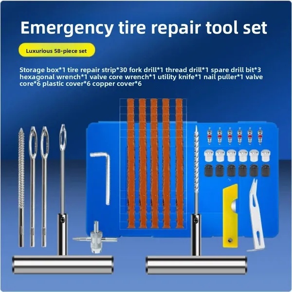 58-delige Bandenreparatieset voor Auto en Motor 2 58-delige Bandenreparatieset voor Auto en Motor - Afbeelding 2