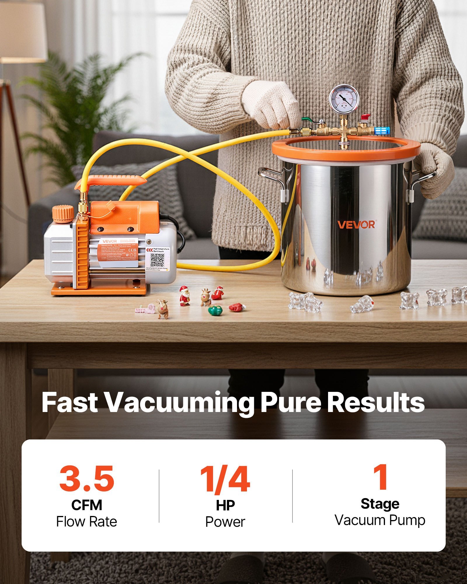 Vacuumpomp met 11,4L Vacuumkamer, 3,5 CFM 99 L/min 2 Vacuumpomp met 11,4L Vacuumkamer, 3,5 CFM 99 L/min - Afbeelding 2
