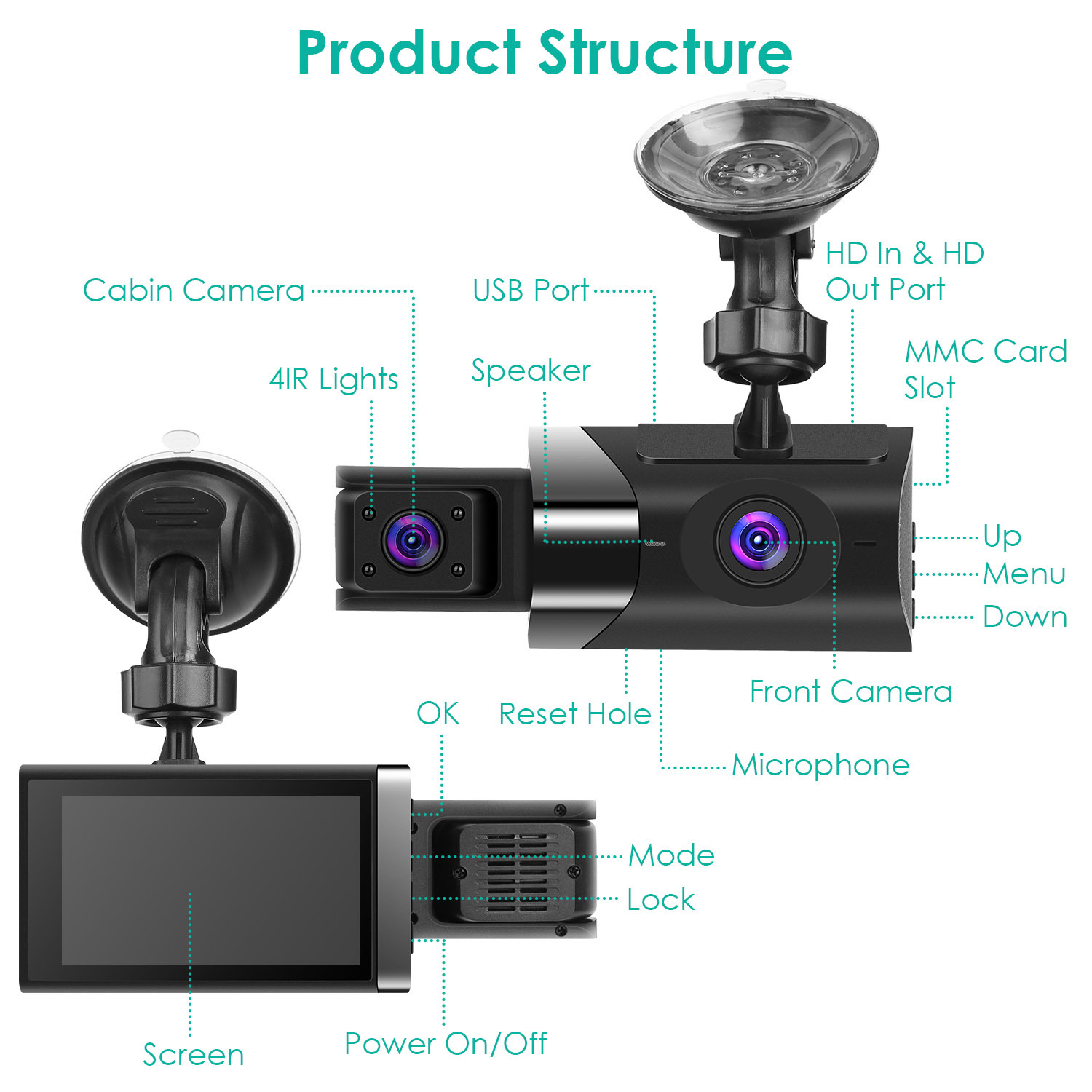 2K Car DVR 3 Channel Dash Cam Camcorder Camera Recorder With 140 Degree Angle GPS WiFi Night Vision G-sensor Loop Recording Parking Monitor 6 2K Car DVR 3 Channel Dash Cam Camcorder Camera Recorder With 140 Degree Angle GPS WiFi Night Vision G-sensor Loop Recording Parking Monitor - Afbeelding 6