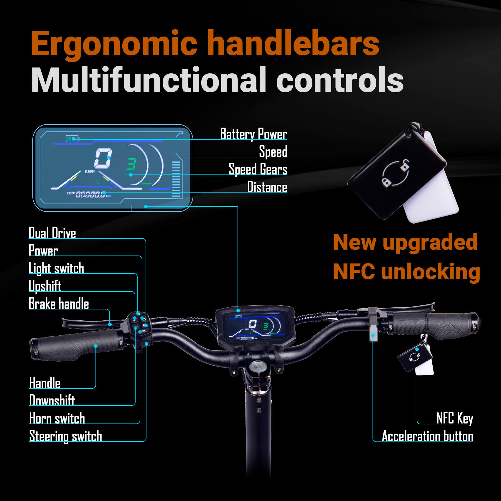 X5 Pro 3000W 60V 40Ah 11 Inches Off Road Eletric Scooter With NFC 4 X5 Pro 3000W 60V 40Ah 11 Inches Off Road Eletric Scooter With NFC - Afbeelding 4