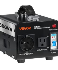 Spanningsomvormer Transformator 500VA, Op-/Neerwaartstransformator, Omzetting van 110V naar 220V en van 220V naar 110V, met US-, EU-stekker, Netsnoer, Stroomonderbreker