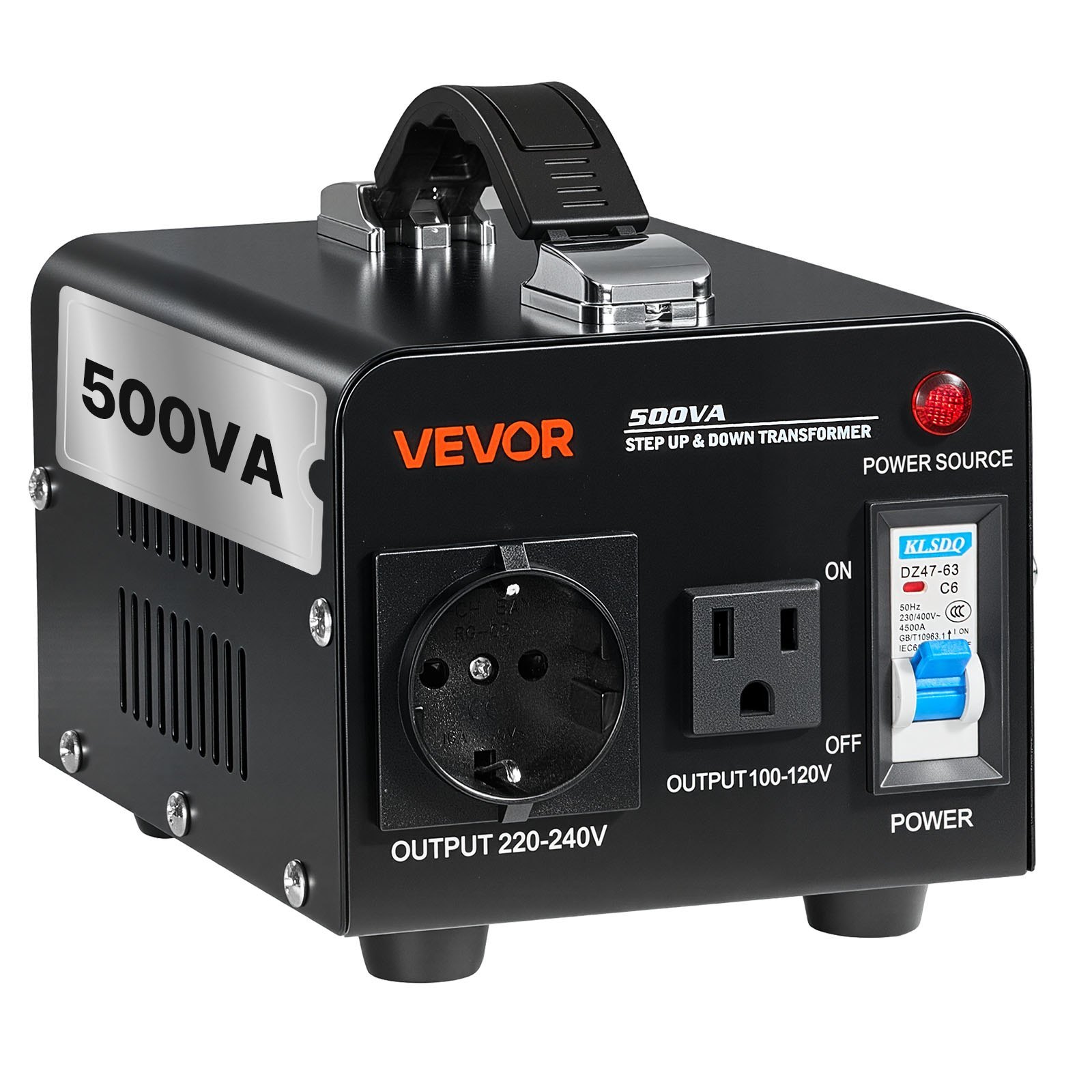 Spanningsomvormer Transformator 500VA, Op-/Neerwaartstransformator, Omzetting van 110V naar 220V en van 220V naar 110V, met US-, EU-stekker, Netsnoer, Stroomonderbreker 1 Spanningsomvormer Transformator 500VA, Op-/Neerwaartstransformator, Omzetting van 110V naar 220V en van 220V naar 110V, met US-, EU-stekker, Netsnoer, Stroomonderbreker
