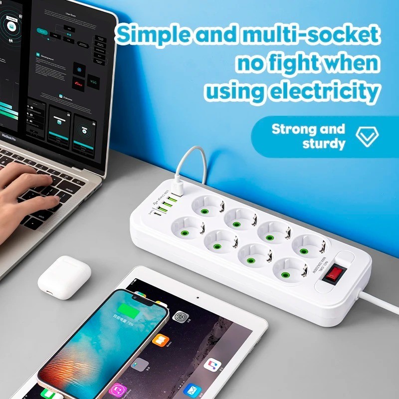 Stekkerdoos 8-Voudig met Type-C en 4 USB-Aansluitingen, EU 2 Stekkerdoos 8-Voudig met Type-C en 4 USB-Aansluitingen, EU - Afbeelding 2