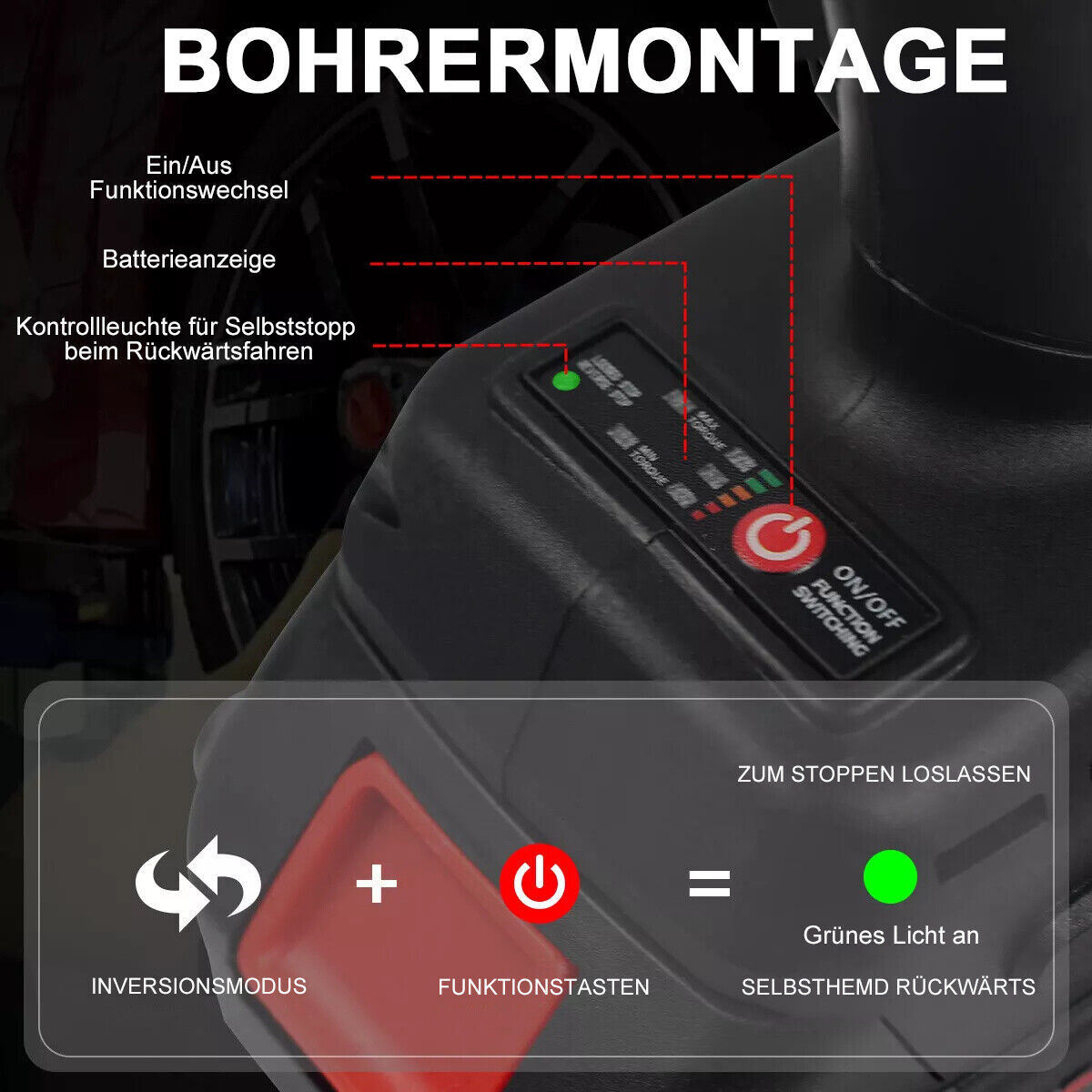 21V Snoerloze Borstelloze Slagmoersleutel 1000Nm Hoog Koppel met 2x 3000mAh Accu's en Doppen 5 21V Snoerloze Borstelloze Slagmoersleutel 1000Nm Hoog Koppel met 2x 3000mAh Accu's en Doppen - Afbeelding 5